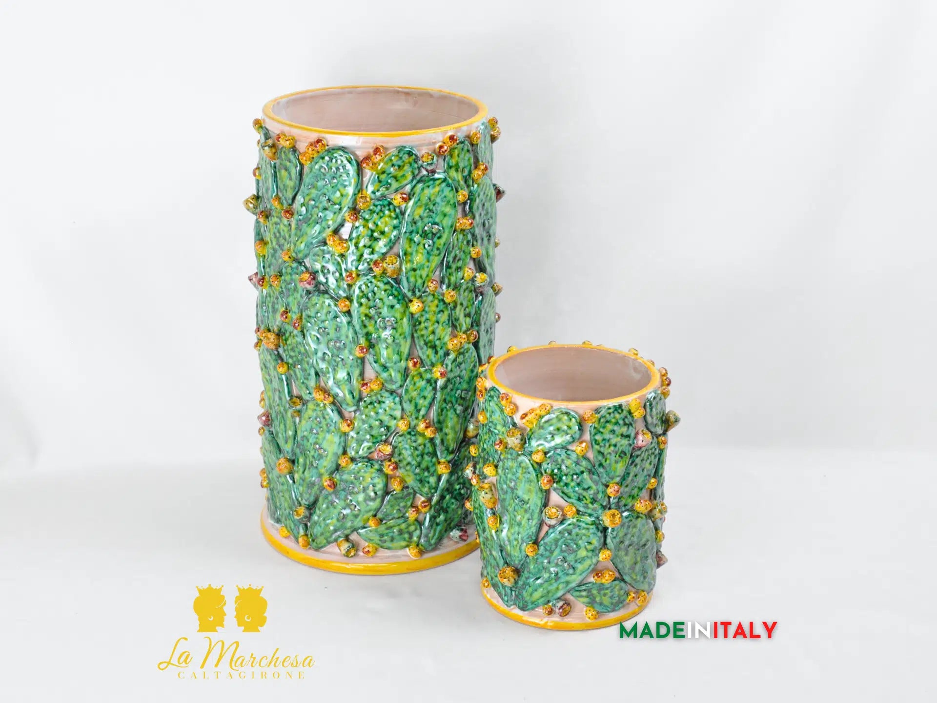 Vaso Decorato Fichi D'India in Ceramica di Caltagirone SERIE LUX - Vari Modelli