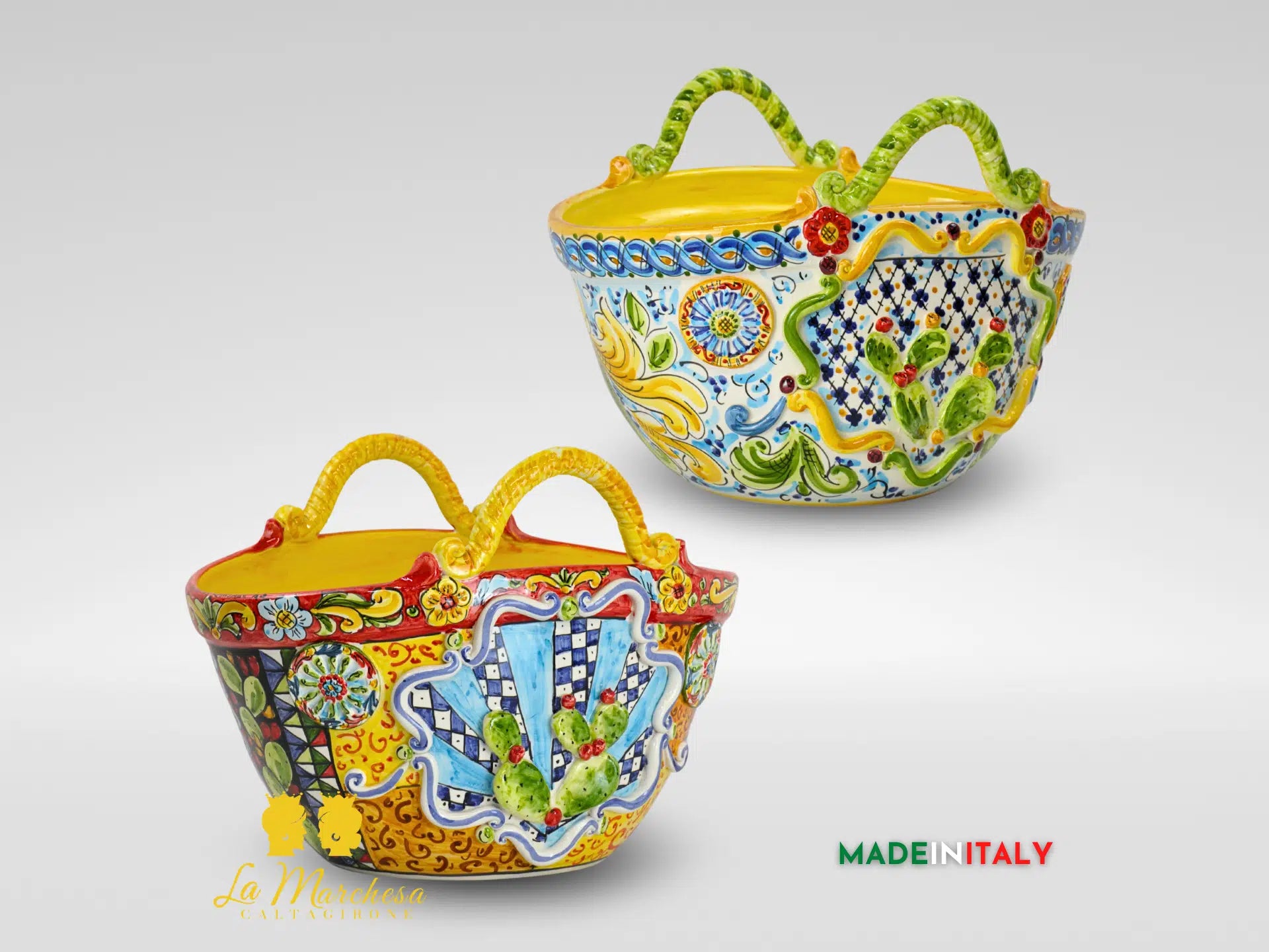 Vaso Porta Piana Coffa in Ceramica di Caltagirone - Vari Decori