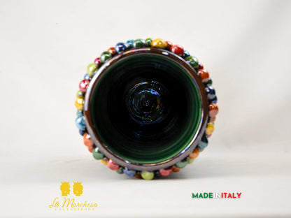 Vaso Cilindrico Pigna Siciliana Madreperla in Ceramica di Caltagirone H41 cm