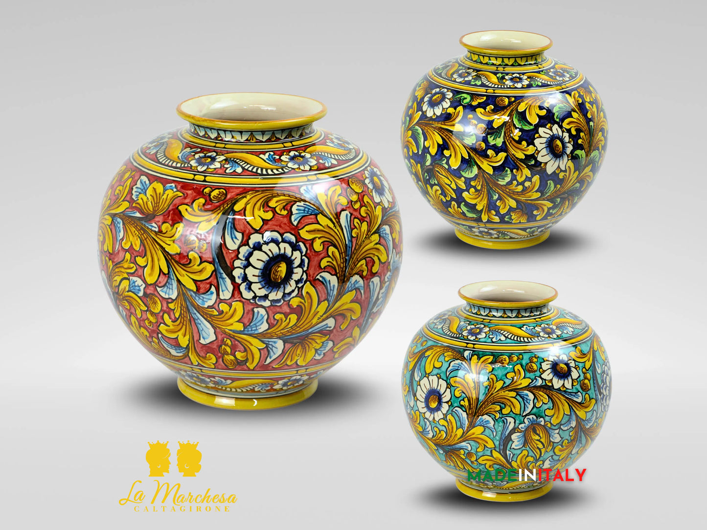 Vaso Decoro Ornato in Ceramica di Caltagirone 29cm