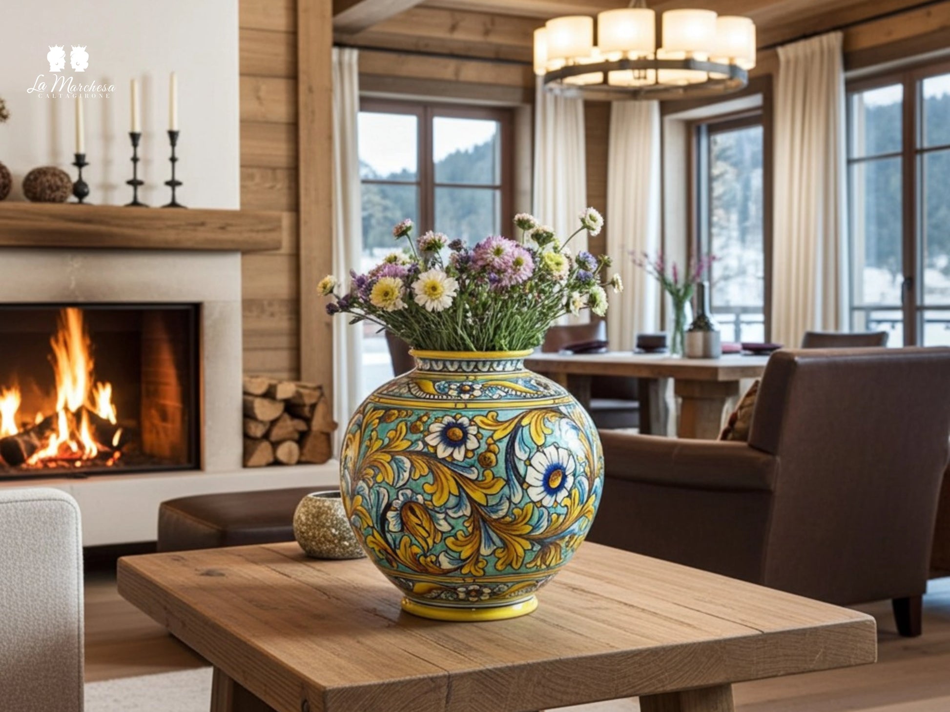 Vaso Decoro Ornato in Ceramica di Caltagirone 29cm - Vari Colori