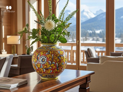 Vaso Decoro Ornato in Ceramica di Caltagirone 29cm - Vari Colori