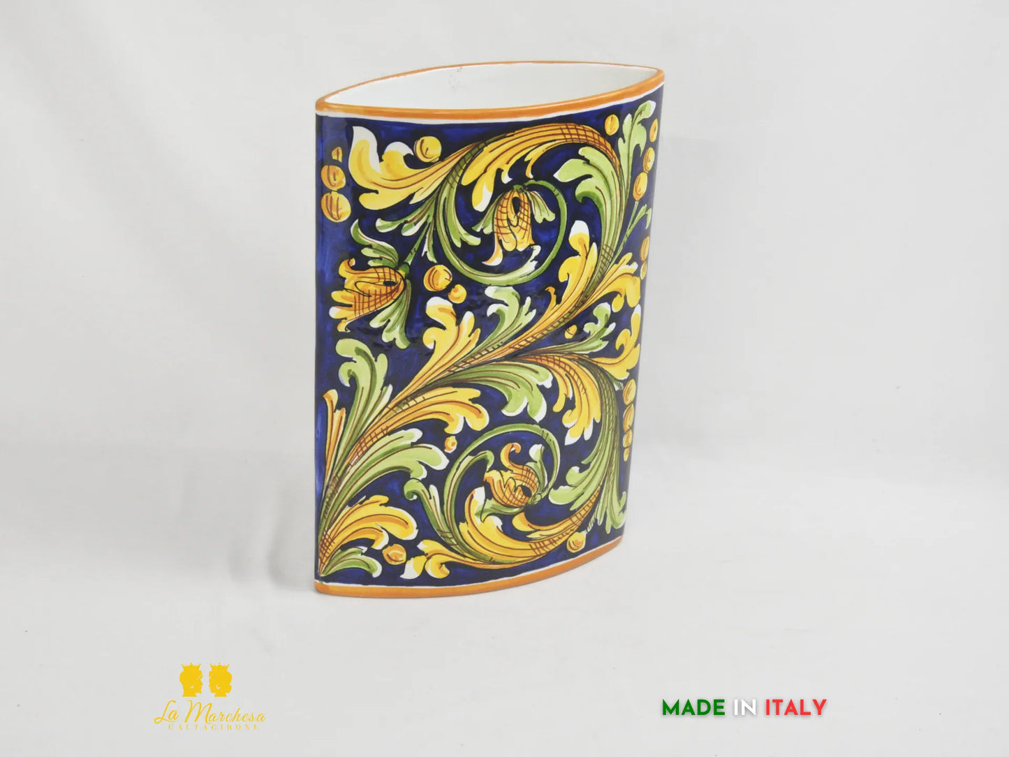 Vaso in Ceramica di Caltagirone Design Sottile blu cobalto ornato