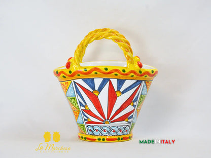 Vaso Porta Pianta Coffa Decorata in Ceramica di Caltagirone 22cm