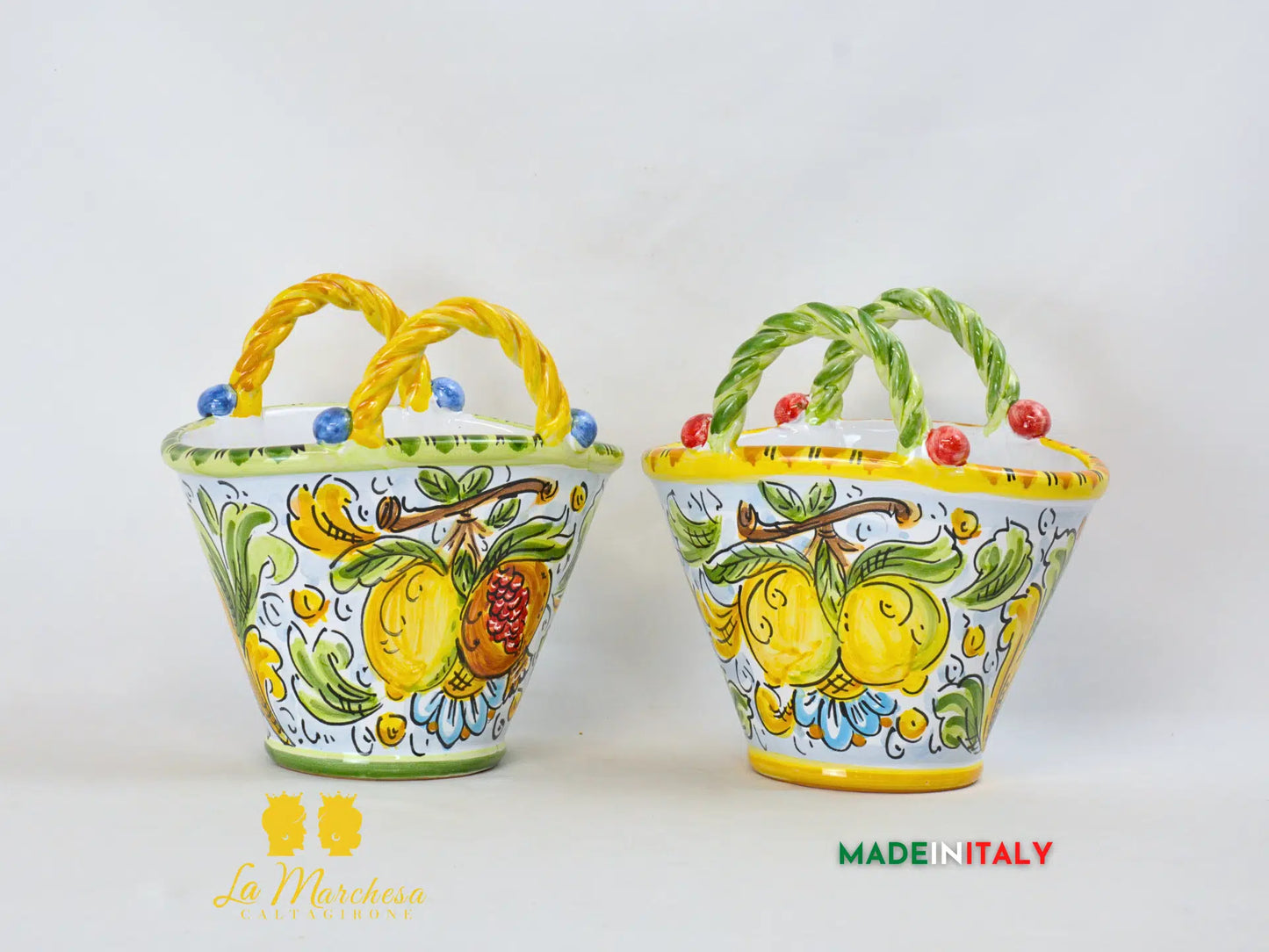 Vaso Porta Pianta Coffa Decorata in Ceramica di Caltagirone 22cm
