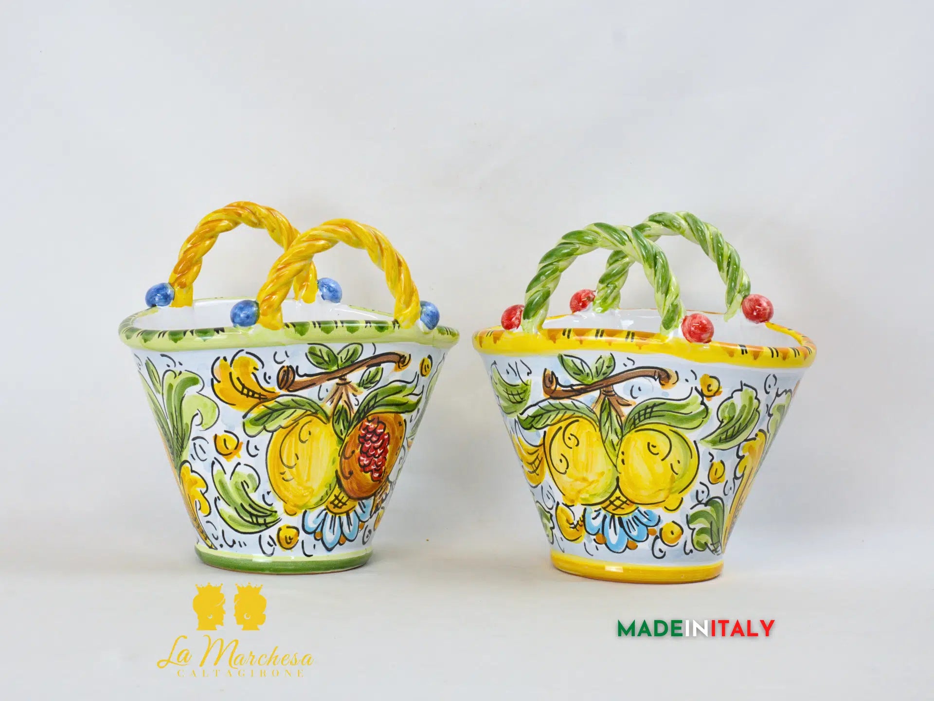 Vaso Porta Pianta Coffa Decorata in Ceramica di Caltagirone 22cm