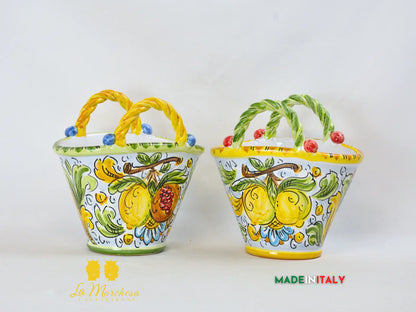 Vaso Porta Pianta Coffa Decorata in Ceramica di Caltagirone 22cm