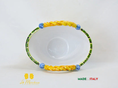 Vaso Porta Pianta Coffa Decorata in Ceramica di Caltagirone 22cm