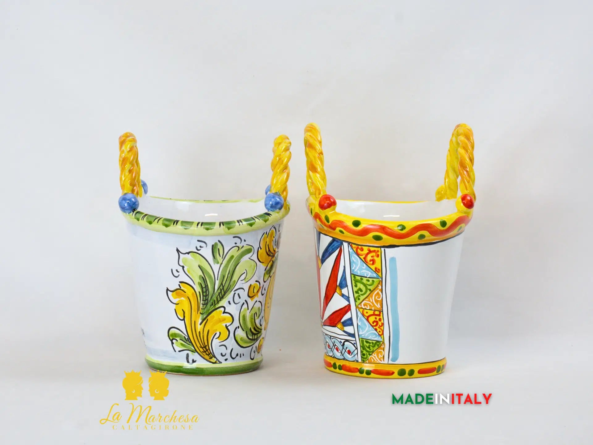 Vaso Porta Pianta Coffa Decorata in Ceramica di Caltagirone 22cm