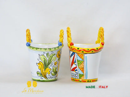 Vaso Porta Pianta Coffa Decorata in Ceramica di Caltagirone 22cm