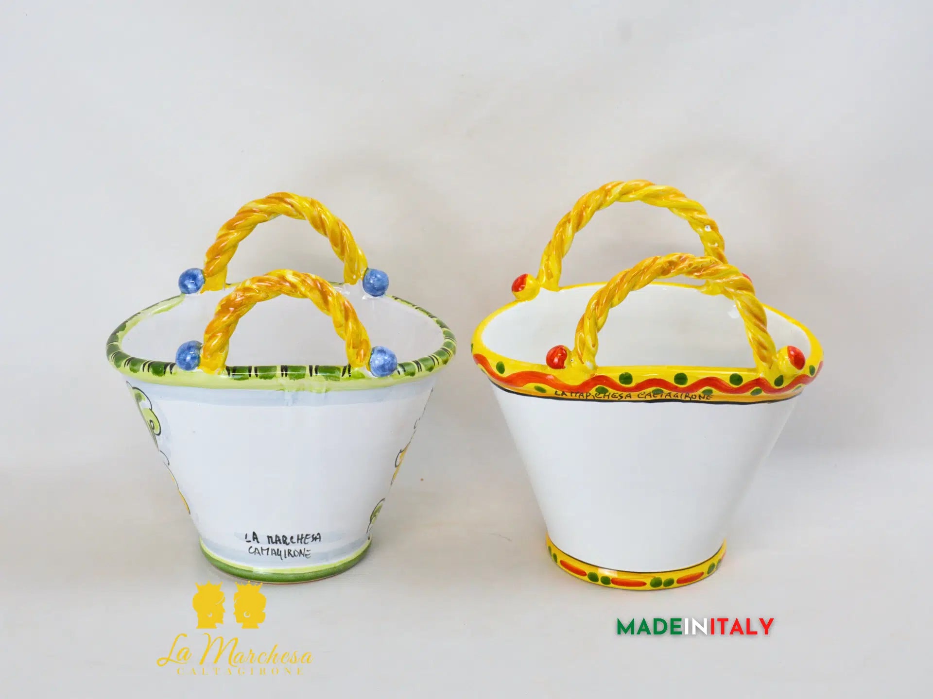 Vaso Porta Pianta Coffa Decorata in Ceramica di Caltagirone 22cm