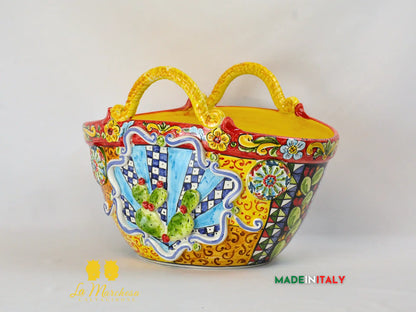 Vaso Porta Pianta Coffa in Ceramica di Caltagirone - Vari Decori