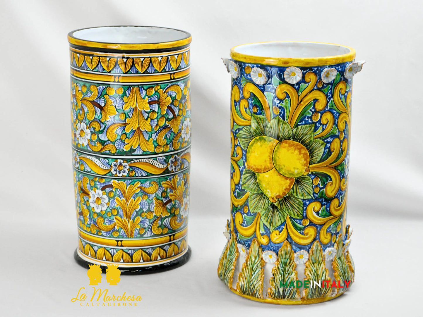 Vaso a Cilindro Decorato in Ceramica di Caltagirone 40cm - Vari Decori