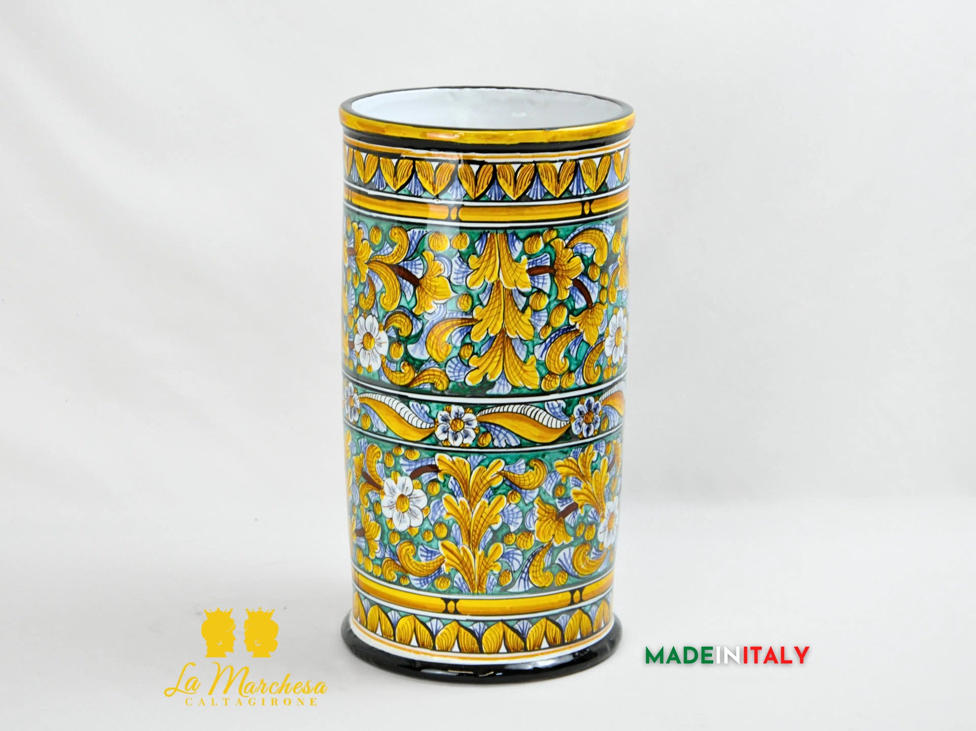 Vaso a Cilindro Decorato in Ceramica di Caltagirone 40cm - Vari Decori