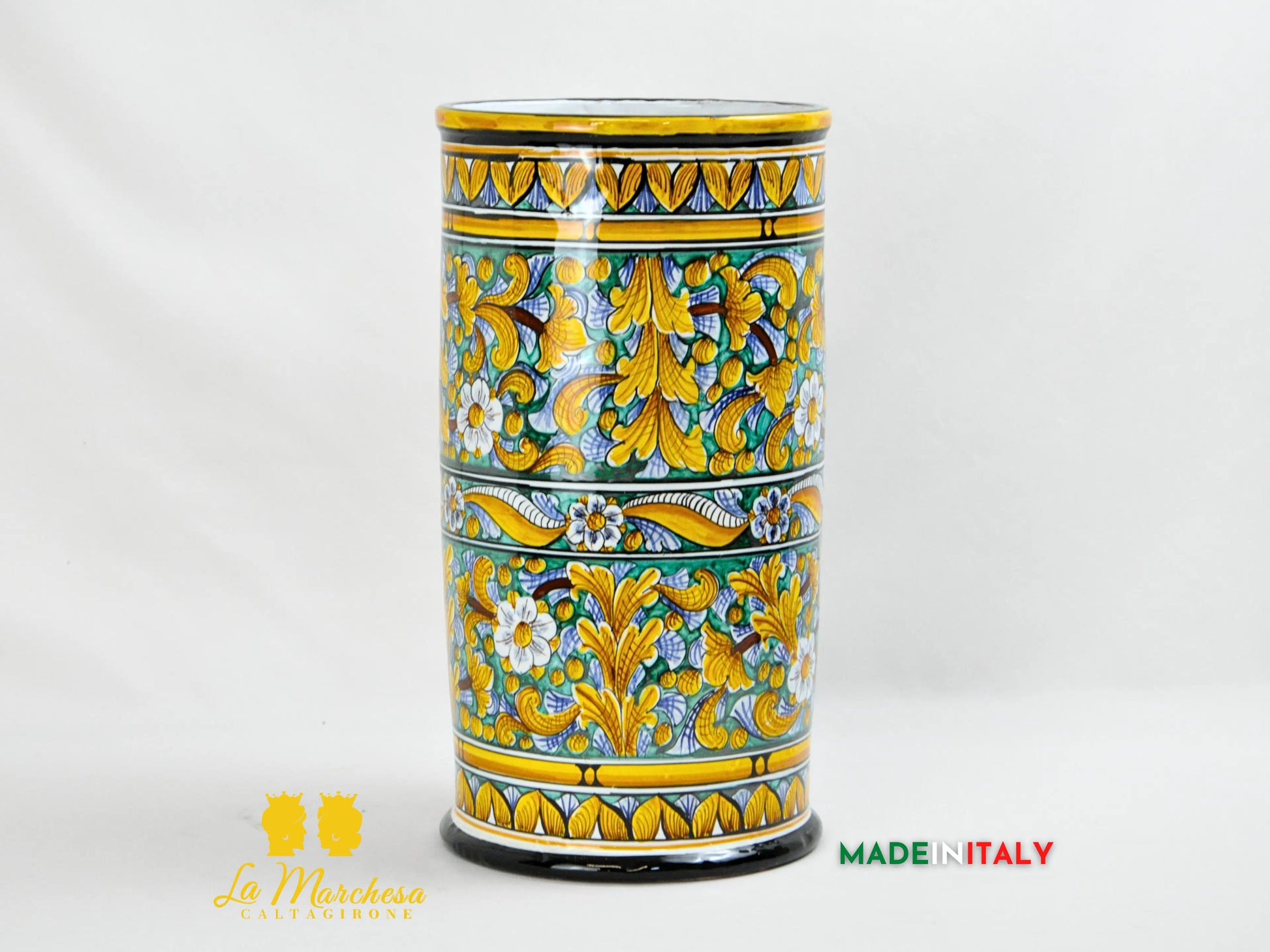 Vaso a Cilindro Decorato in Ceramica di Caltagirone 40cm - Vari Decori