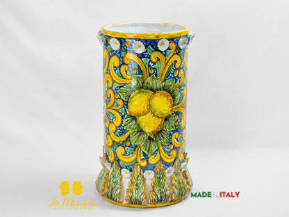 Vaso a Cilindro Decorato in Ceramica di Caltagirone 40cm - Vari Decori