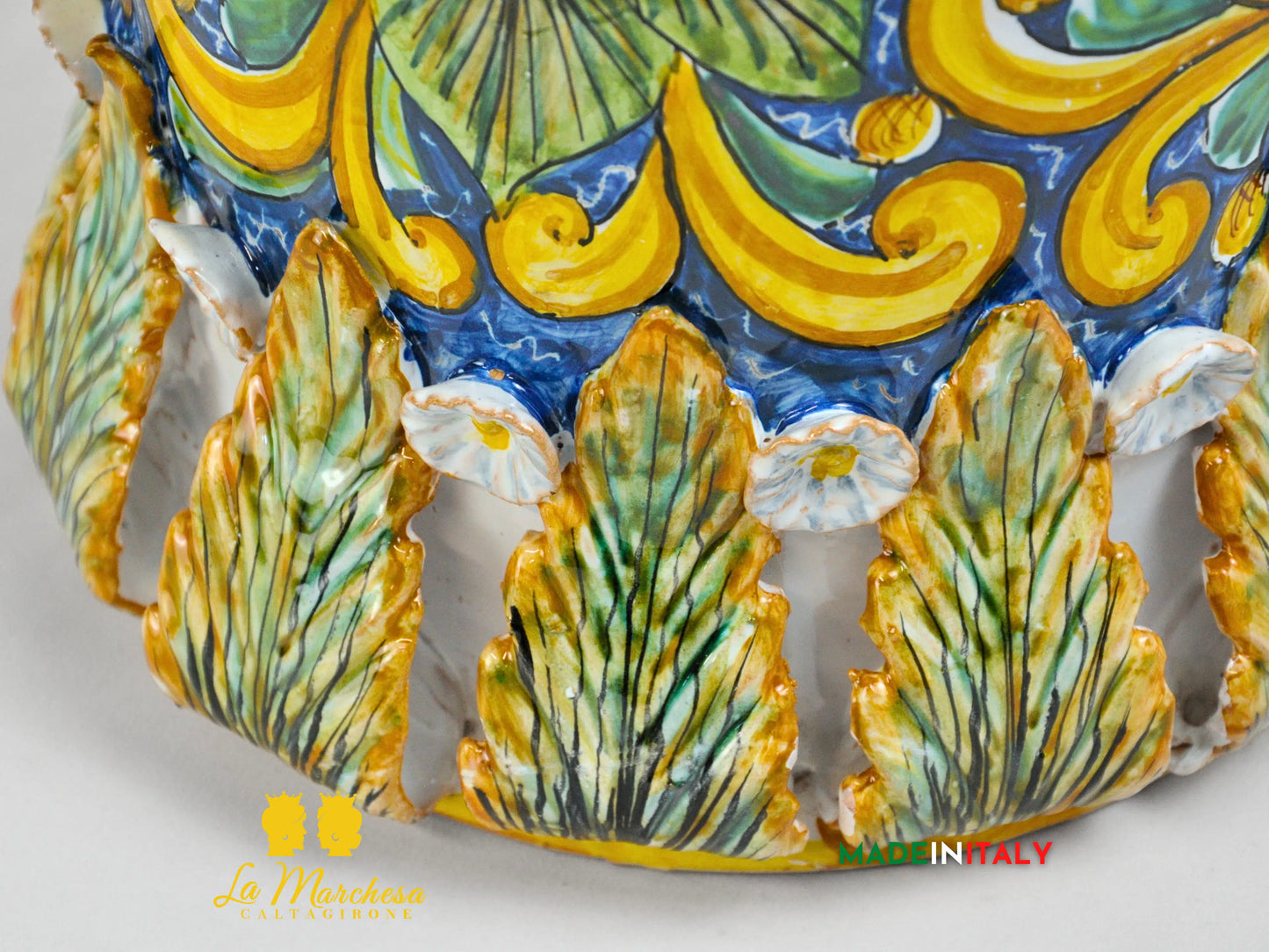 Vaso a Cilindro Decorato in Ceramica di Caltagirone 40cm - Vari Decori
