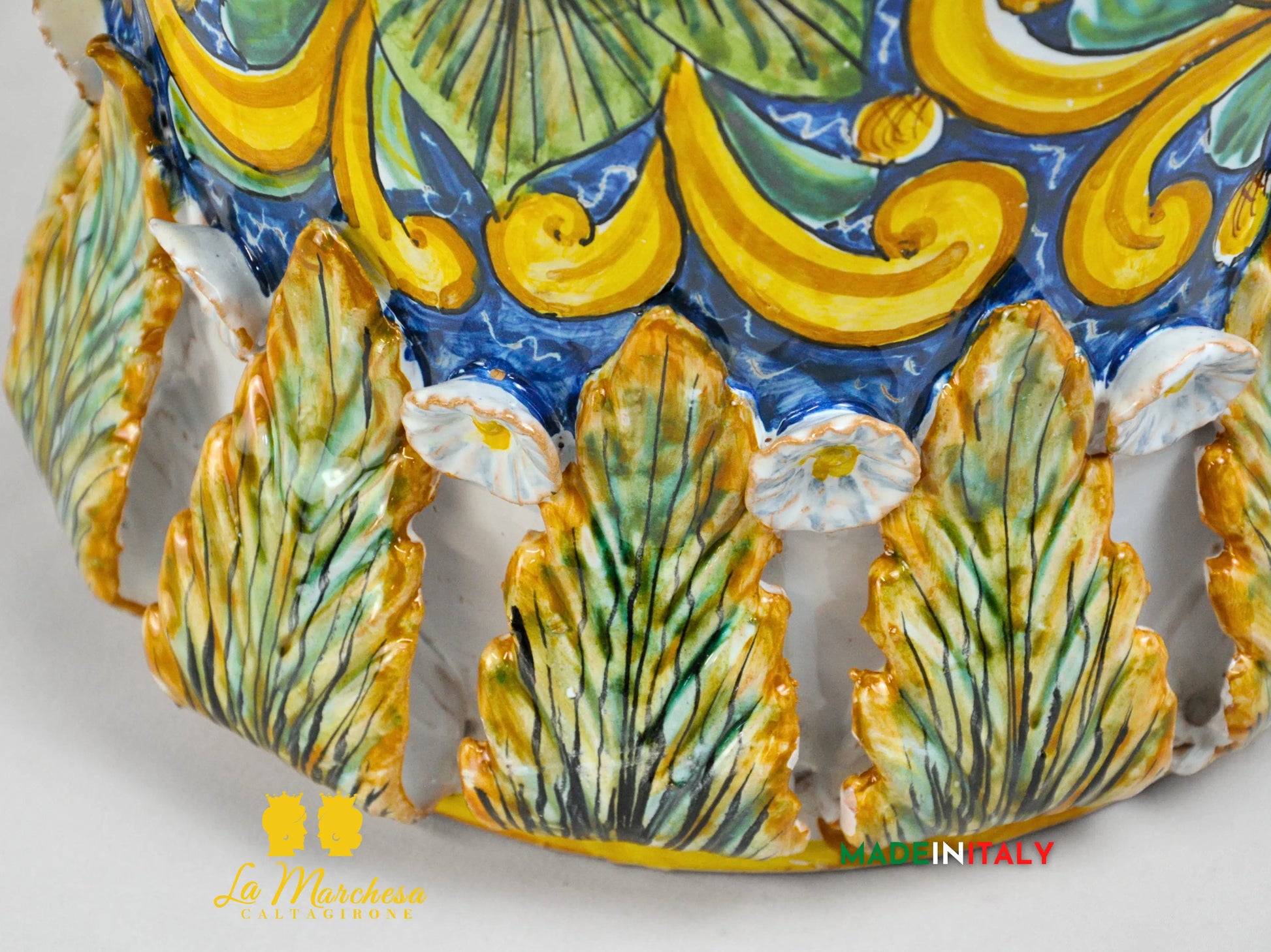 Vaso a Cilindro Decorato in Ceramica di Caltagirone 40cm - Vari Decori