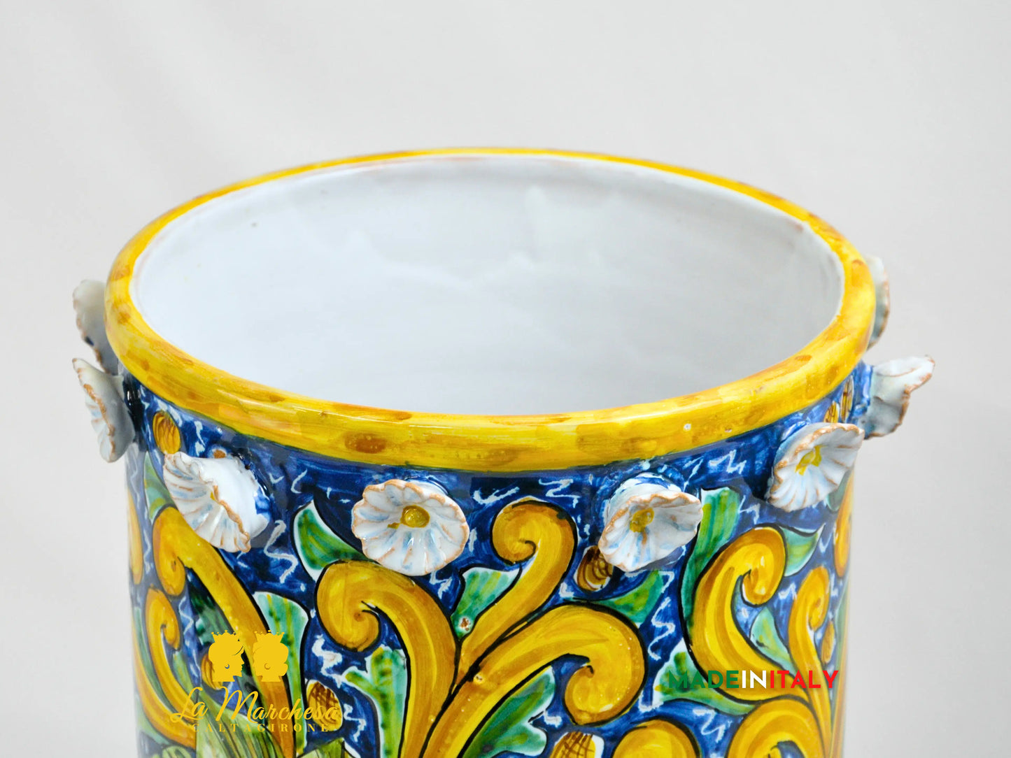 Vaso a Cilindro Decorato in Ceramica di Caltagirone 40cm - Vari Decori
