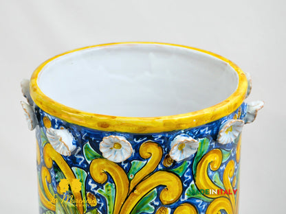 Vaso a Cilindro Decorato in Ceramica di Caltagirone 40cm - Vari Decori