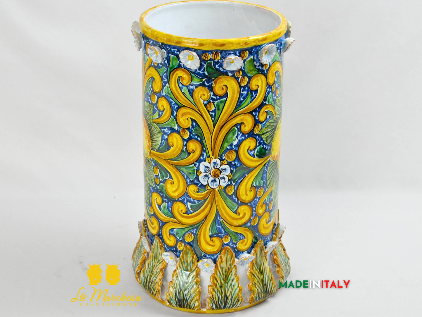 Vaso a Cilindro Decorato in Ceramica di Caltagirone 40cm - Vari Decori