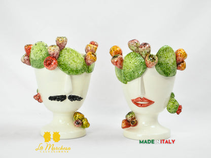 Vaso Design Volto in Ceramica di Caltagirone Fichi D'India 26cm
