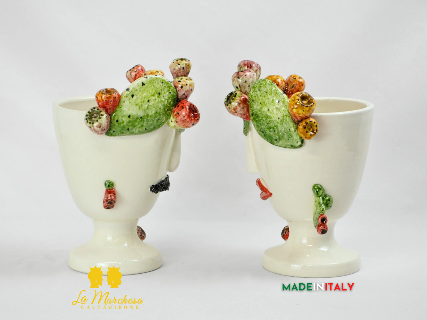 Vaso Design Volto in Ceramica di Caltagirone Fichi D'India 26cm