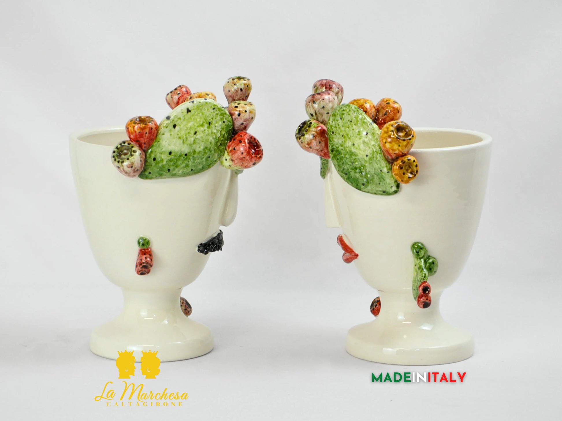 Vaso Design Volto in Ceramica di Caltagirone Fichi D'India 26cm