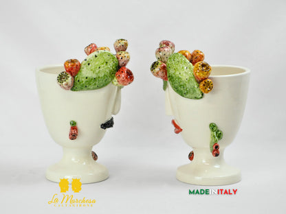 Vaso Design Volto in Ceramica di Caltagirone Fichi D'India 26cm
