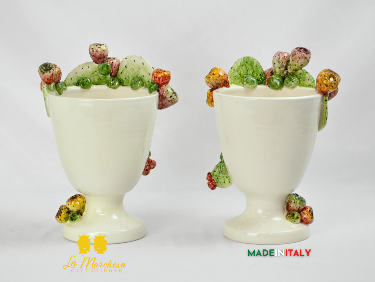 Vaso Design Volto in Ceramica di Caltagirone Fichi D'India 26cm