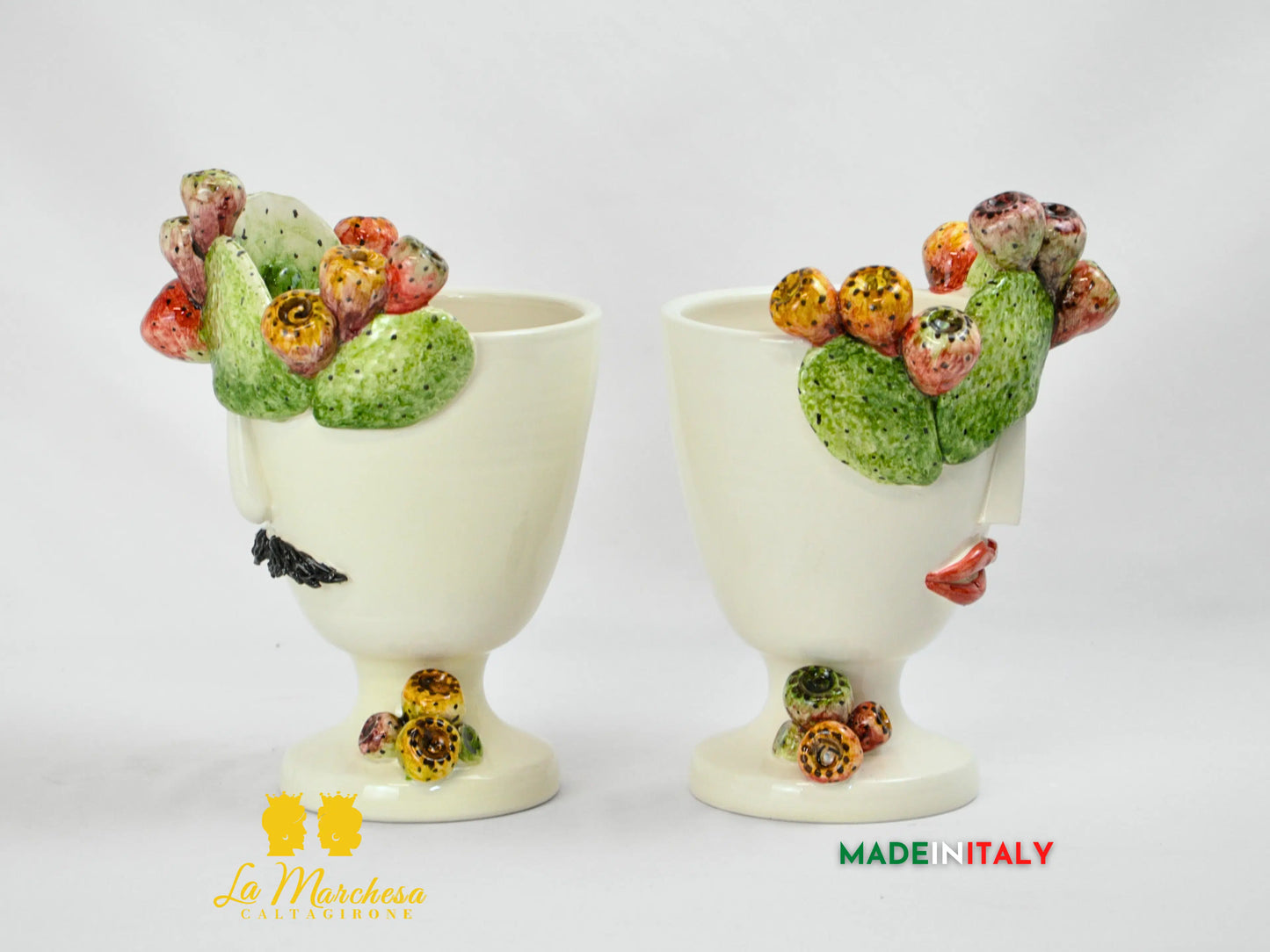 Vaso Design Volto in Ceramica di Caltagirone Fichi D'India 26cm