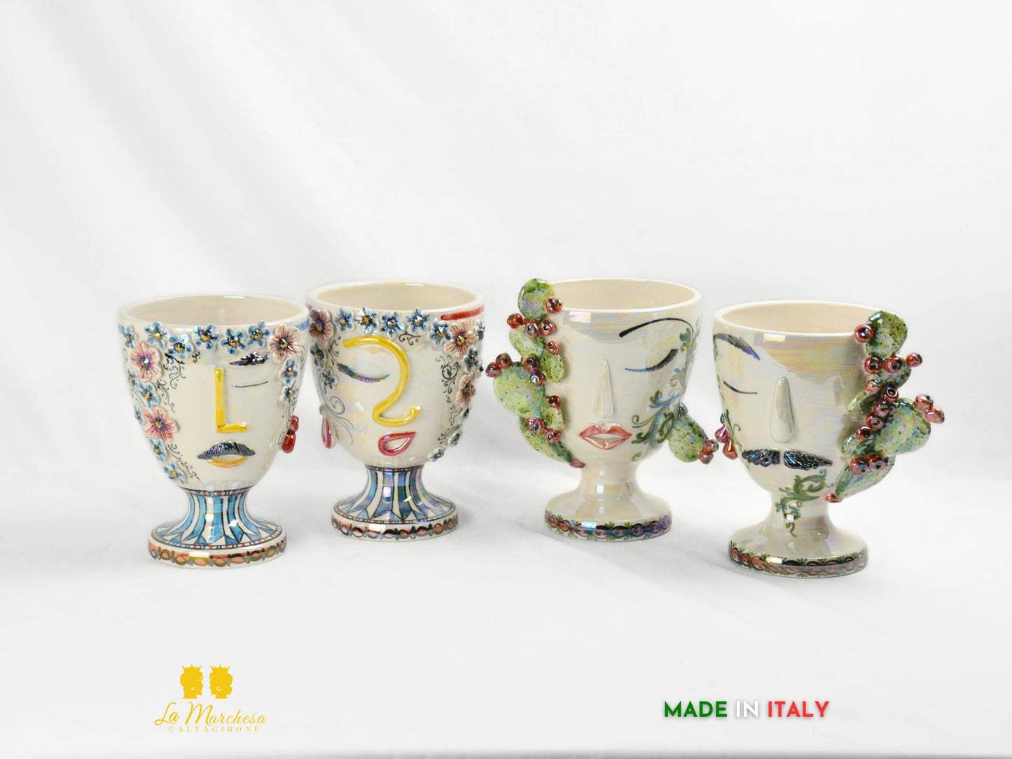 Vaso in Ceramica di Caltagirone Design Volto Madreperla - Vari Modelli