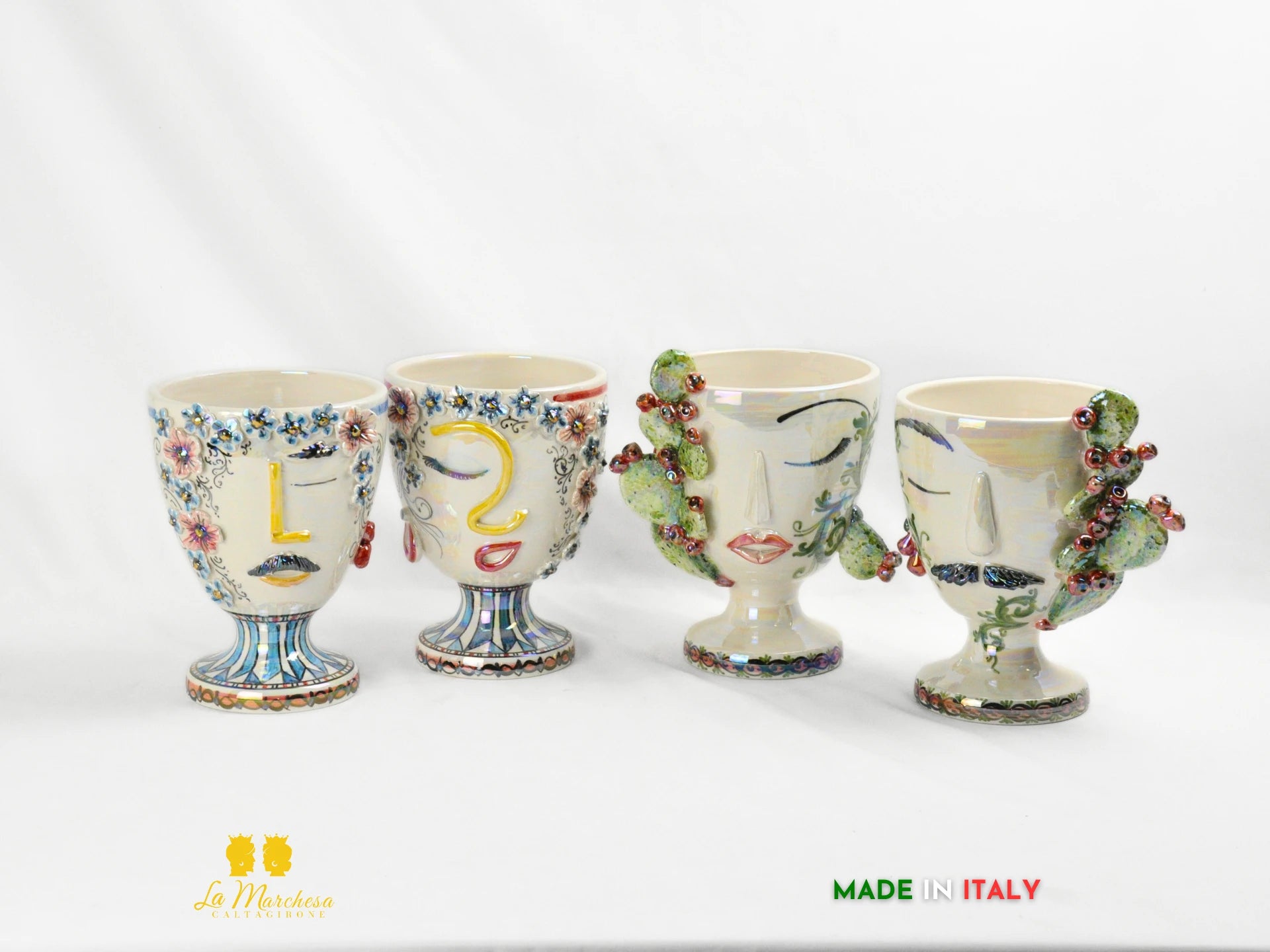 Vaso in Ceramica di Caltagirone Design Volto Madreperla - Vari Modelli