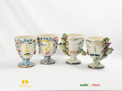Vaso in Ceramica di Caltagirone Design Volto Madreperla - Vari Modelli