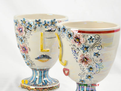 Vaso in Ceramica di Caltagirone Design Volto Madreperla - Vari Modelli