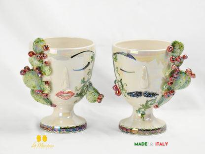 Vaso in Ceramica di Caltagirone Design Volto Madreperla - Vari Modelli