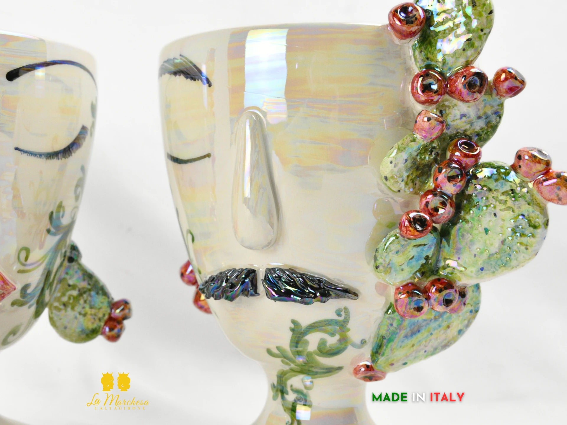 Vaso in Ceramica di Caltagirone Design Volto Madreperla - Vari Modelli
