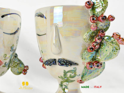 Vaso in Ceramica di Caltagirone Design Volto Madreperla - Vari Modelli
