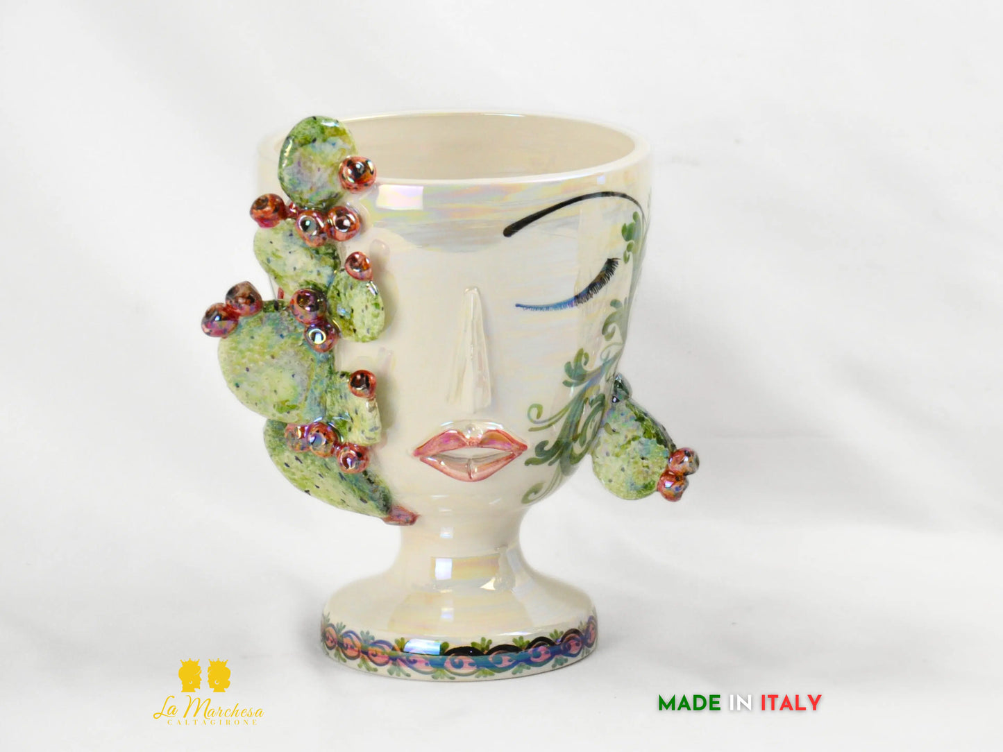 Vaso in Ceramica di Caltagirone Design Volto Madreperla - Vari Modelli