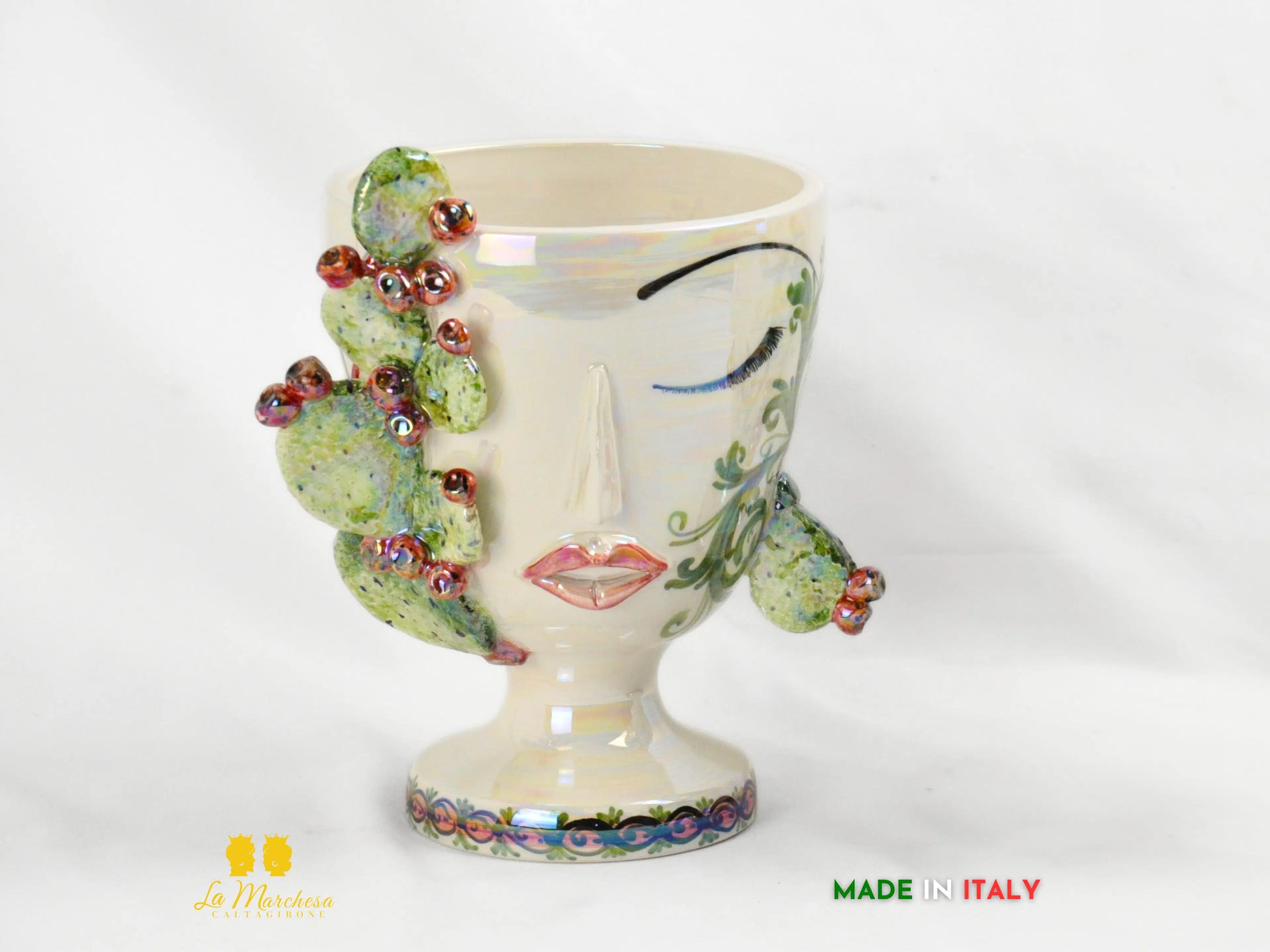 Vaso in Ceramica di Caltagirone Design Volto Madreperla - Vari Modelli