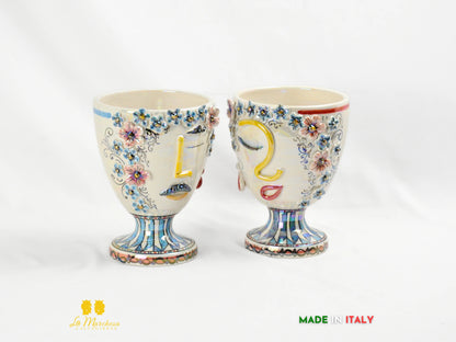 Vaso in Ceramica di Caltagirone Design Volto Madreperla - Vari Modelli