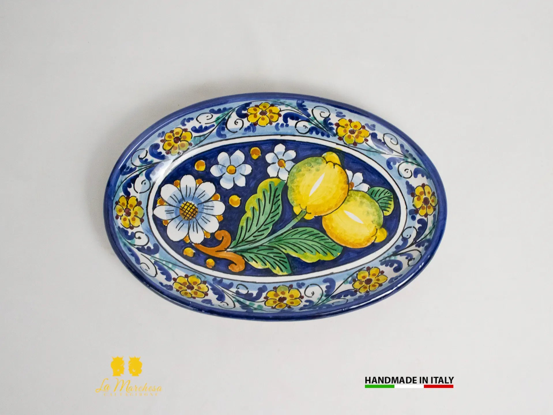 Vassoio in Ceramica di Caltagirone Blu Cobalto Limoni - Varie Misure