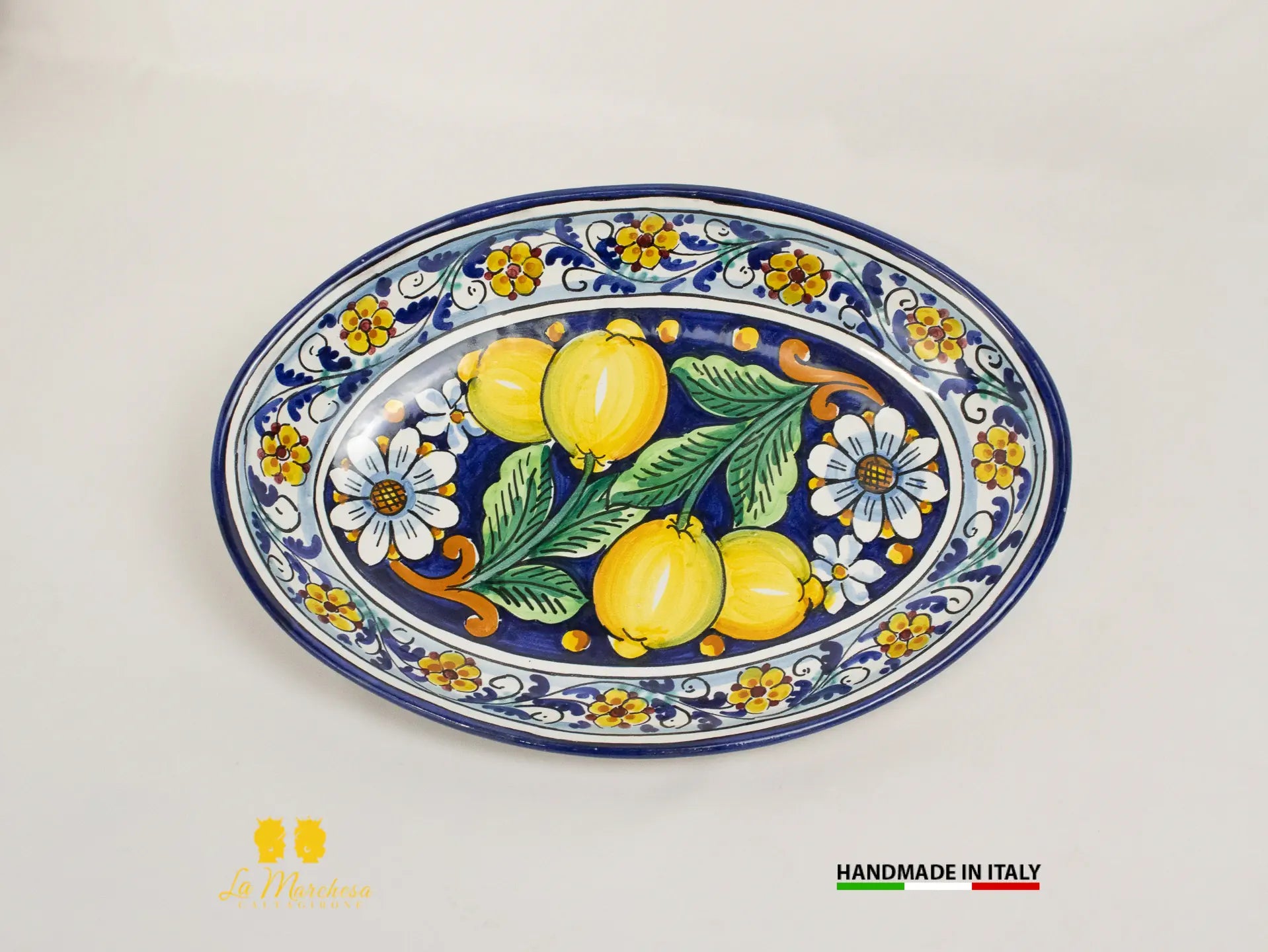 Vassoio in Ceramica di Caltagirone Blu Cobalto Limoni - Varie Misure