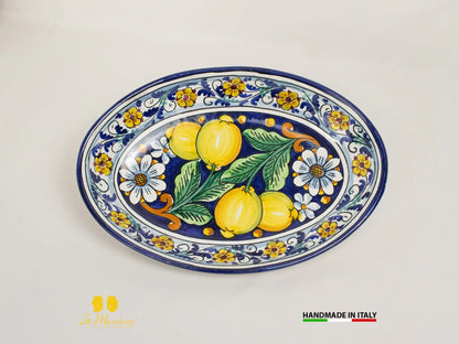 Vassoio in Ceramica di Caltagirone Blu Cobalto Limoni - Varie Misure