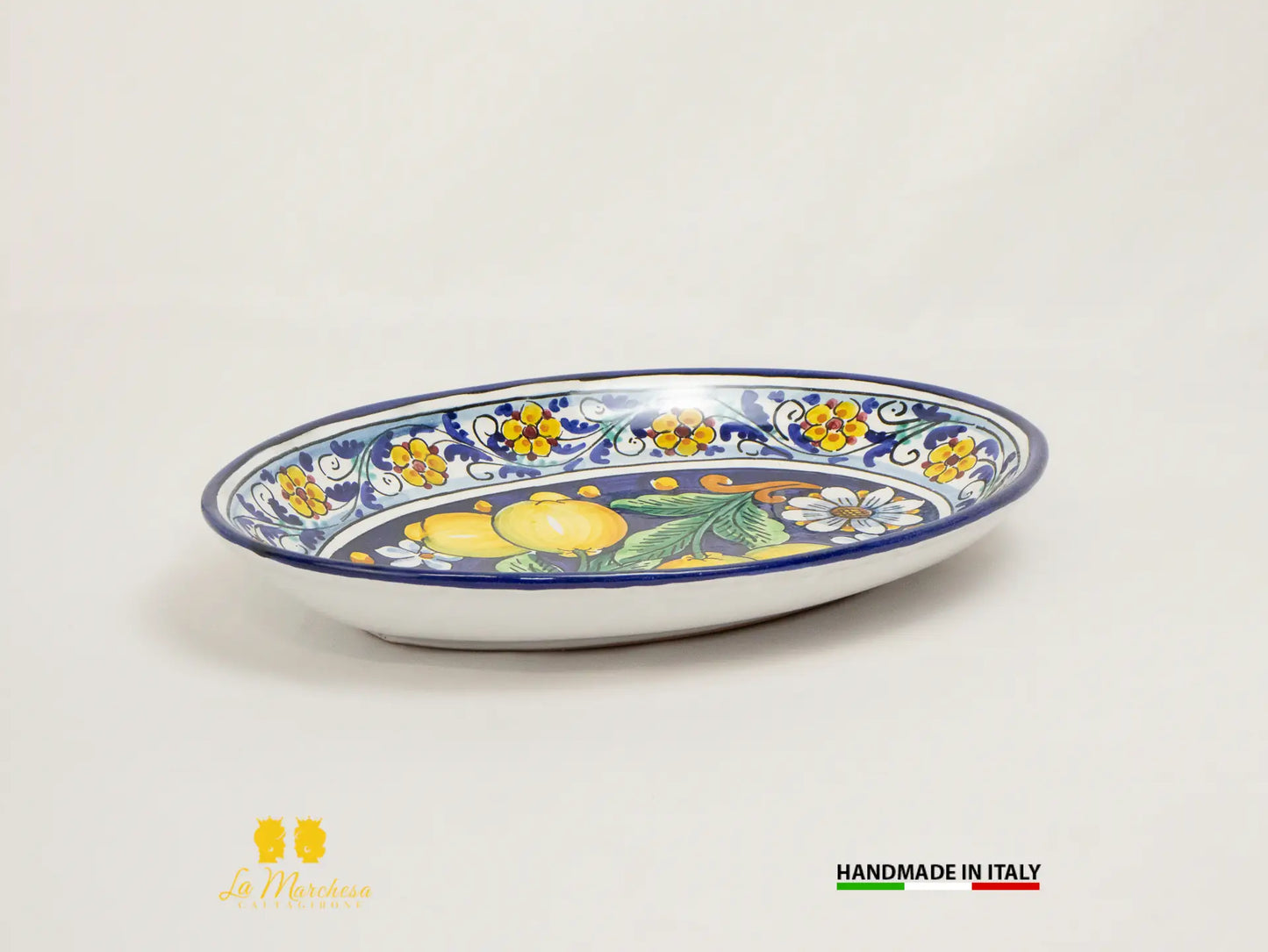 Vassoio in Ceramica di Caltagirone Blu Cobalto Limoni - Varie Misure