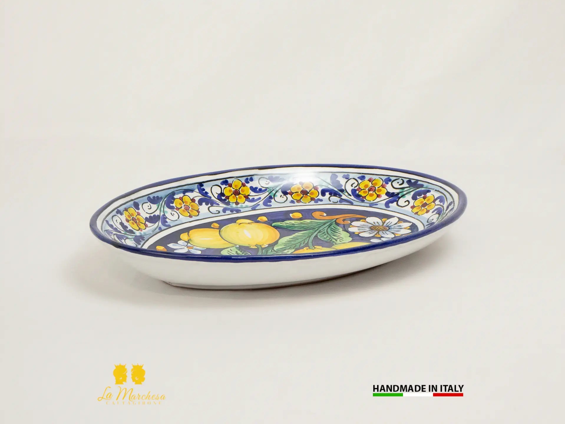 Vassoio in Ceramica di Caltagirone Blu Cobalto Limoni - Varie Misure
