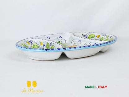 Vassoio ovale in Ceramica di Caltagirone ornato frutta 3 scomparti