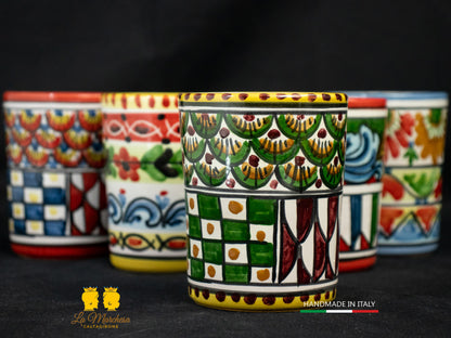 Bicchiere in Ceramica di Caltagirone decoro carretto siciliano