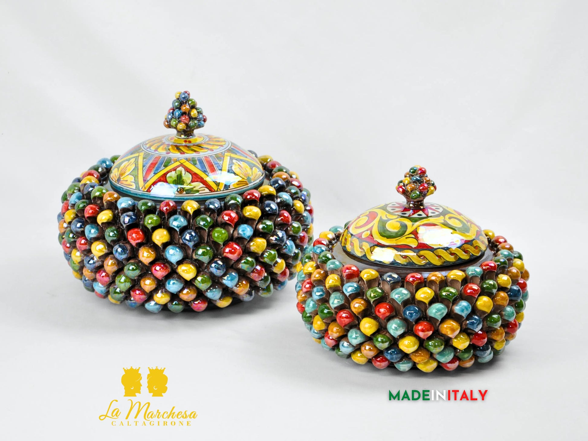 Biscottiera Arlecchino Madreperla in Ceramica di Caltagirone - Varie Misure