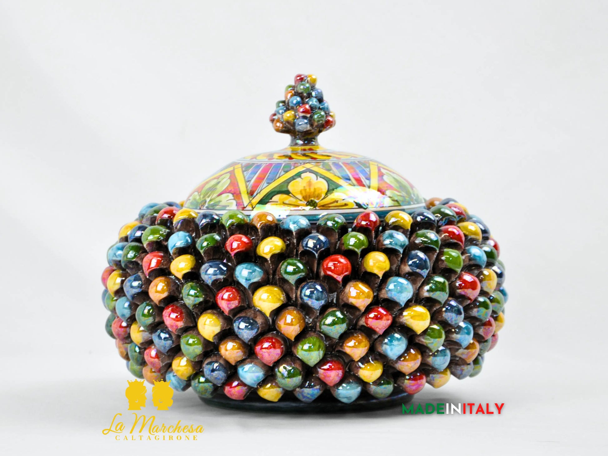 Biscottiera Arlecchino Madreperla in Ceramica di Caltagirone - Varie Misure